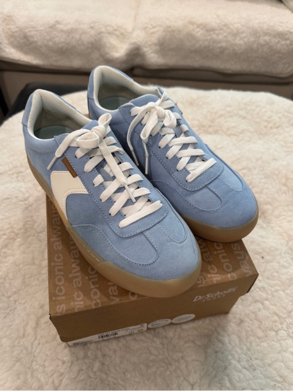 Dr. Scholl's Light Blue Suede Lace-Up Sneakers with White Accents